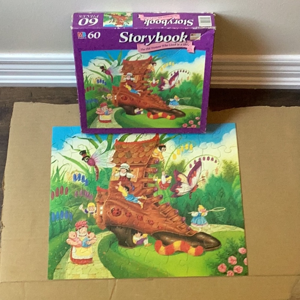 VTG  60 Piece Puzzle The Old Woman Who Lived in a Shoe Milton Bradley